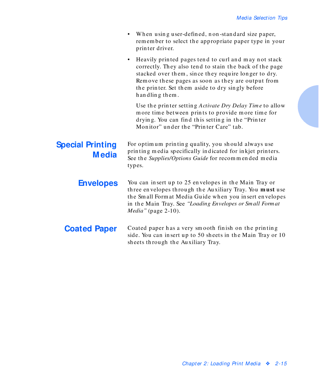 Xerox C15 manual Special Printing Media 