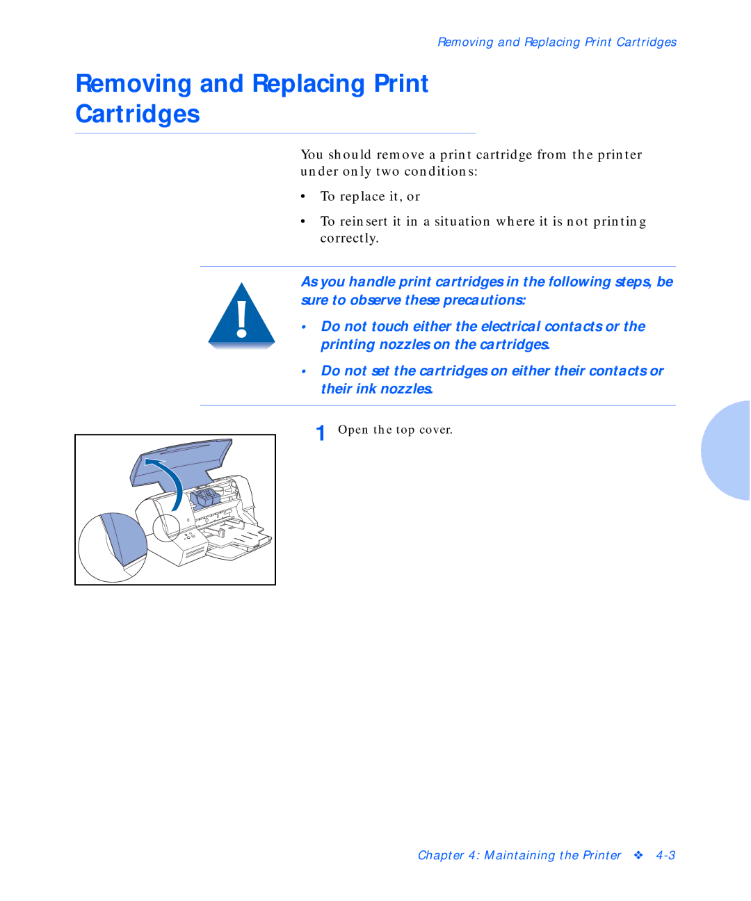 Xerox C15 manual Removing and Replacing Print Cartridges 