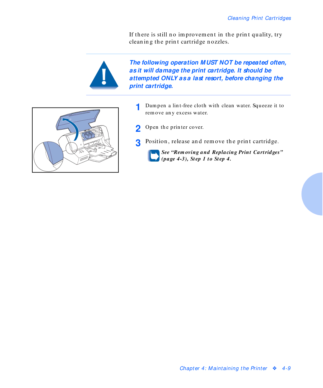 Xerox C15 manual Position, release and remove the print cartridge 