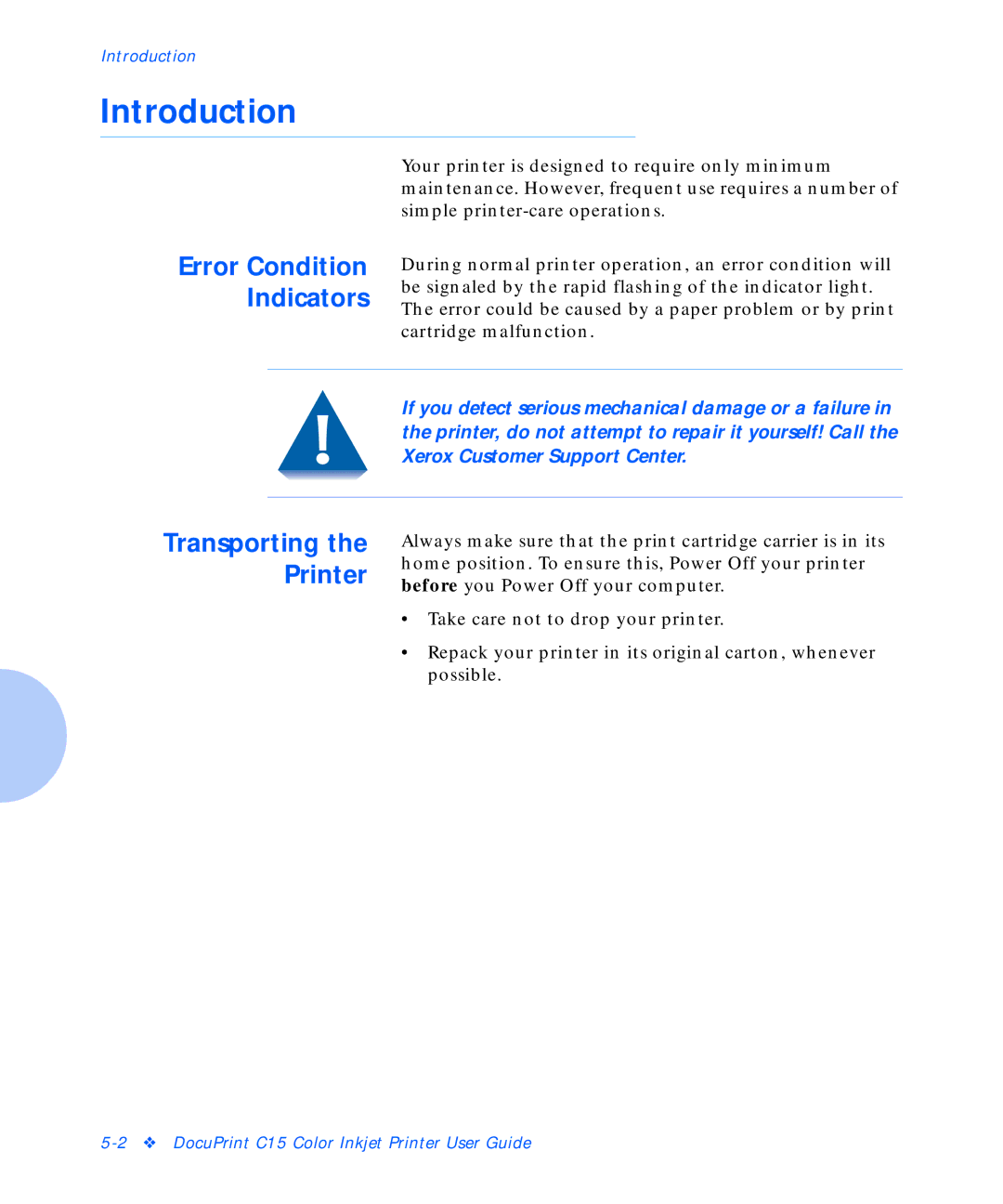 Xerox C15 manual Error Condition Indicators 