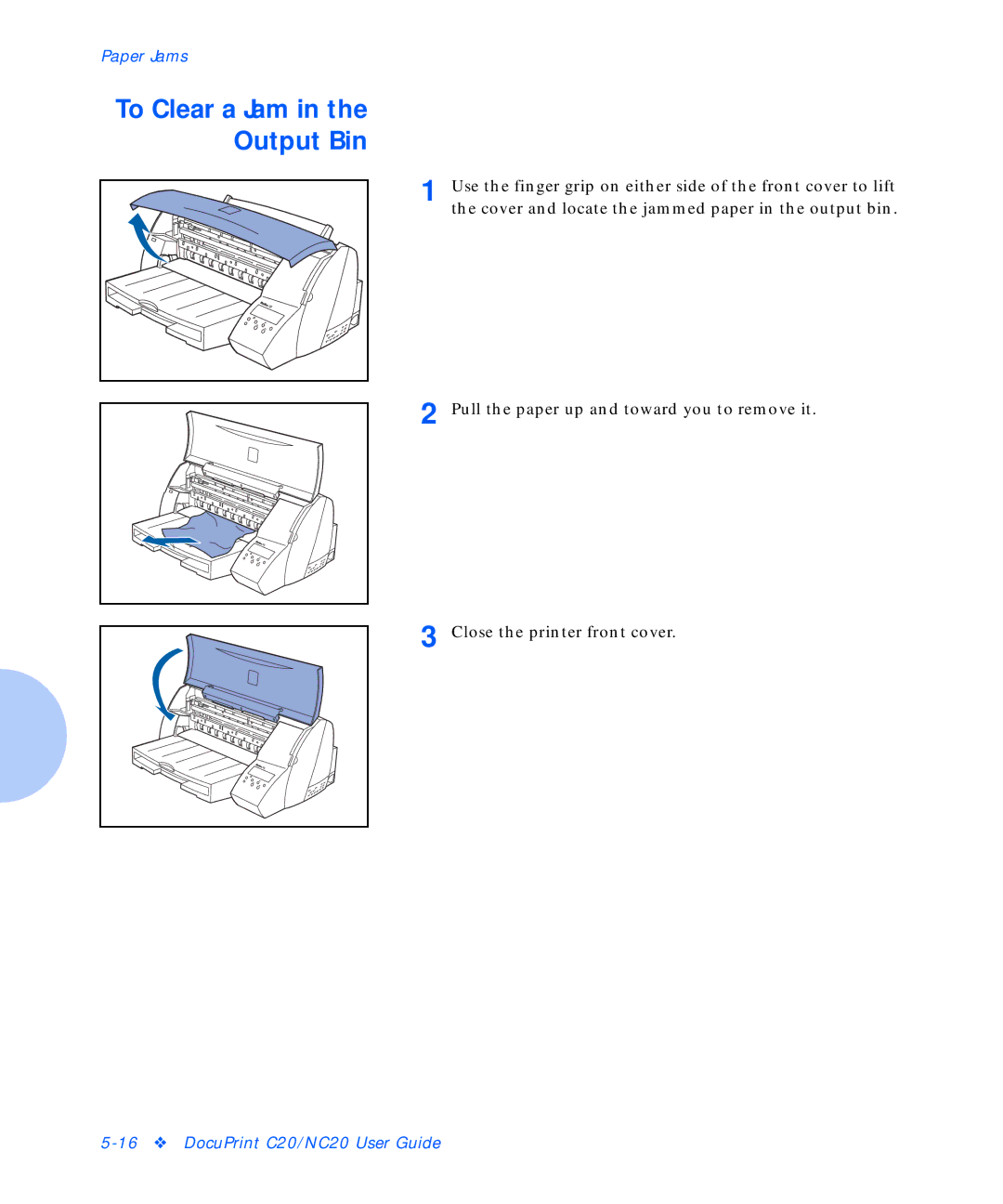 Xerox C20 manual To Clear a Jam in the Output Bin 