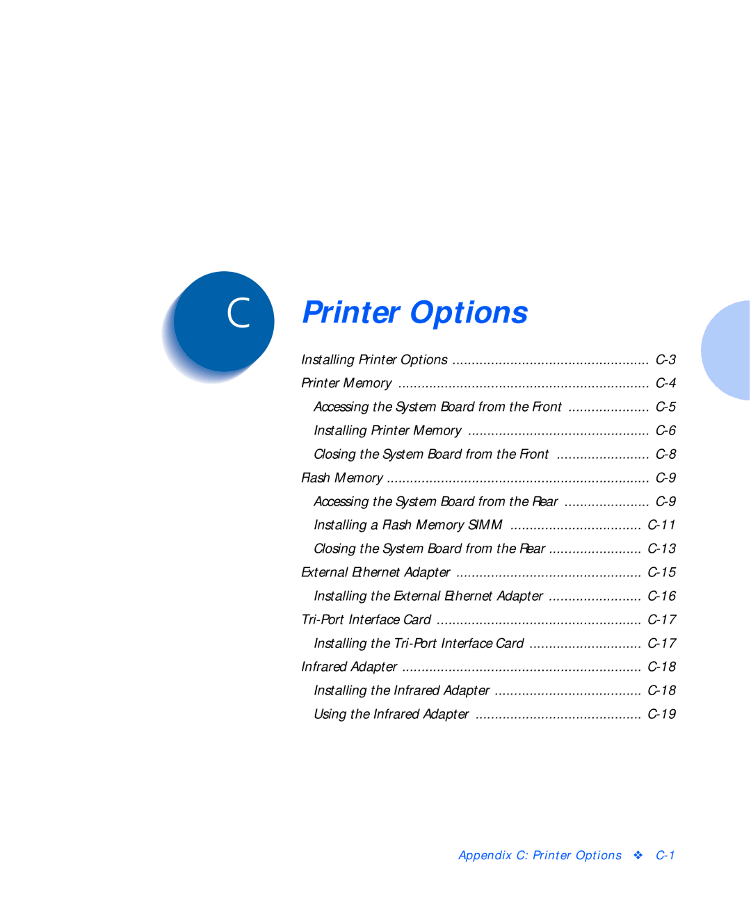 Xerox C20 manual Printer Options 