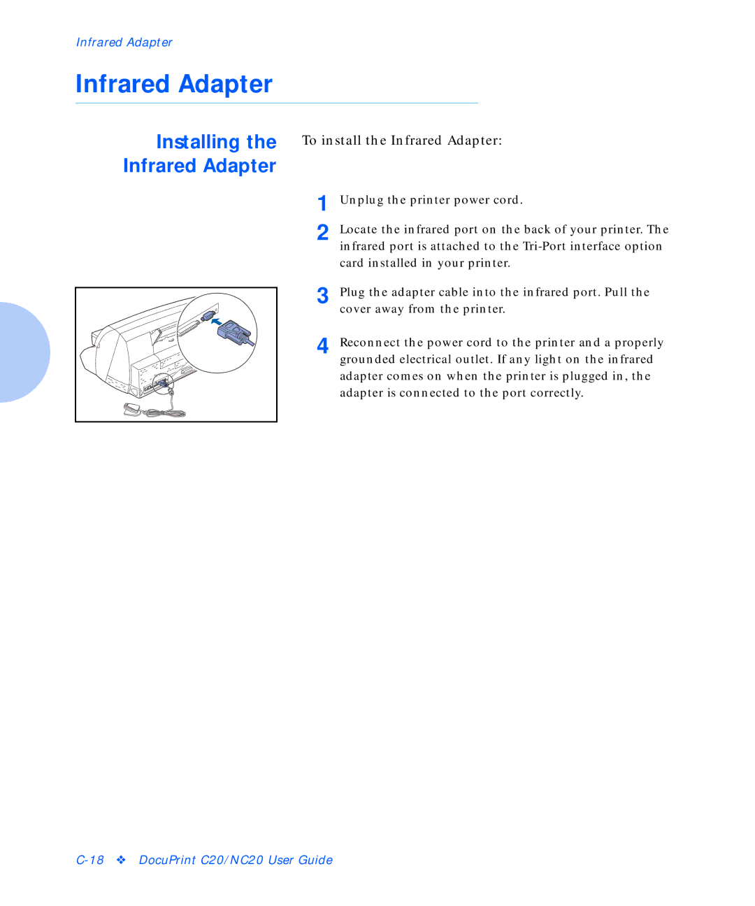 Xerox C20 manual Infrared Adapter 