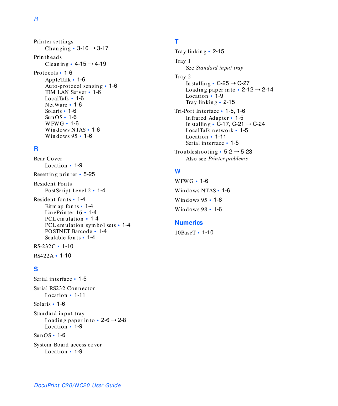 Xerox C20 manual Numerics 