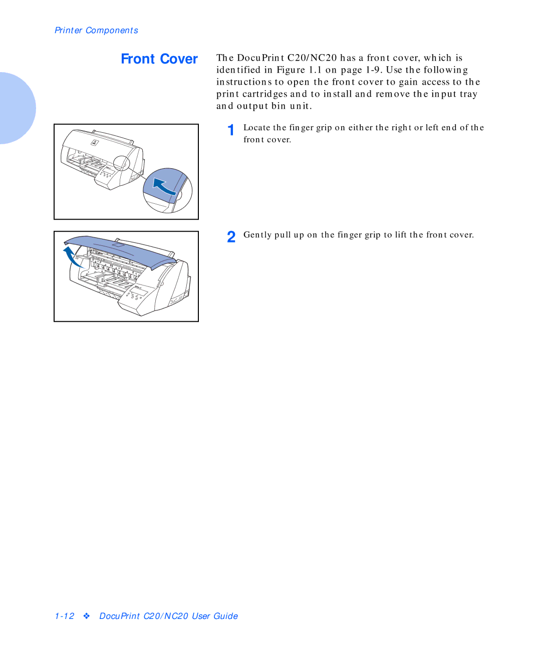 Xerox C20 manual Front Cover, Output bin unit 