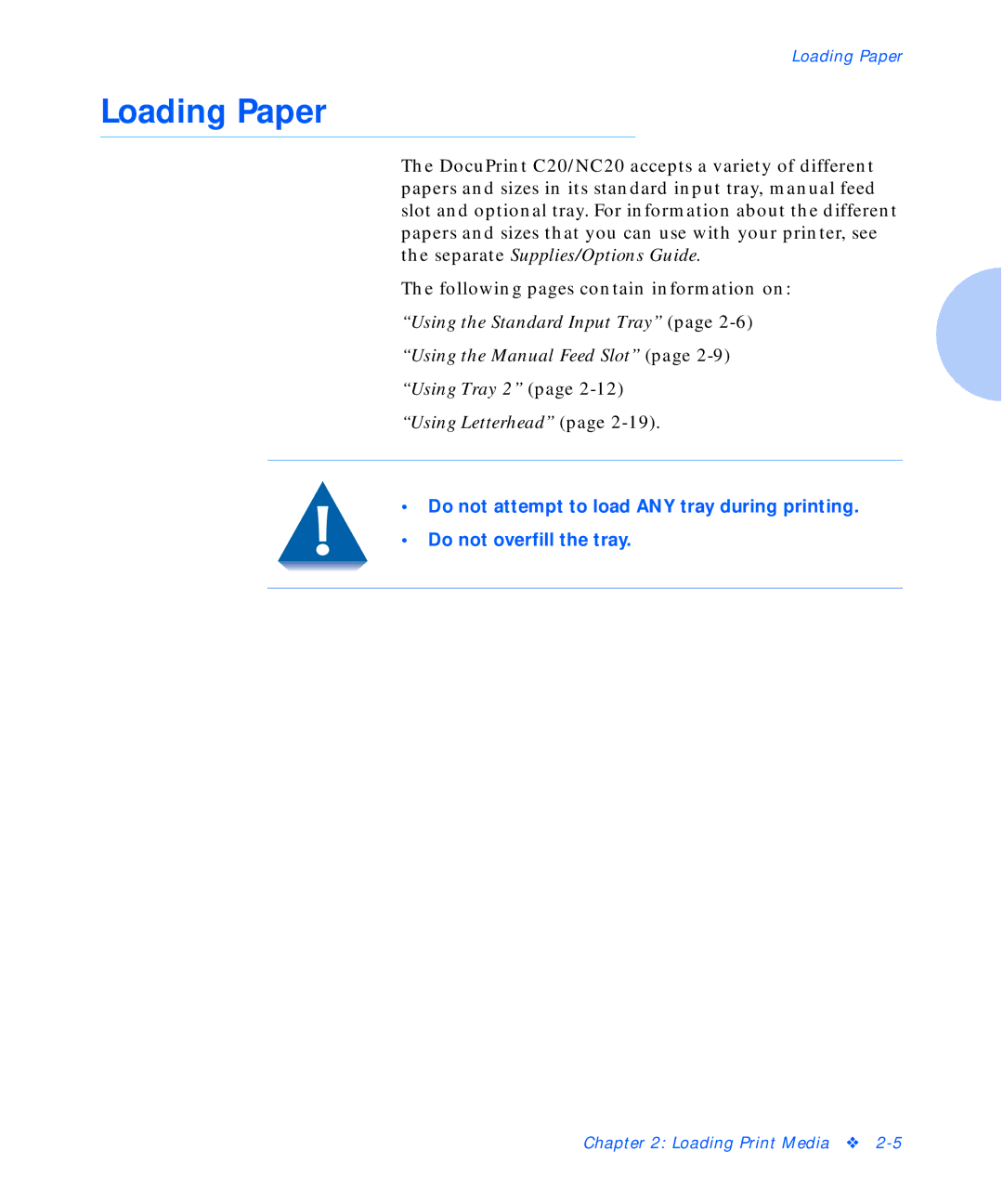 Xerox C20 manual Loading Paper 