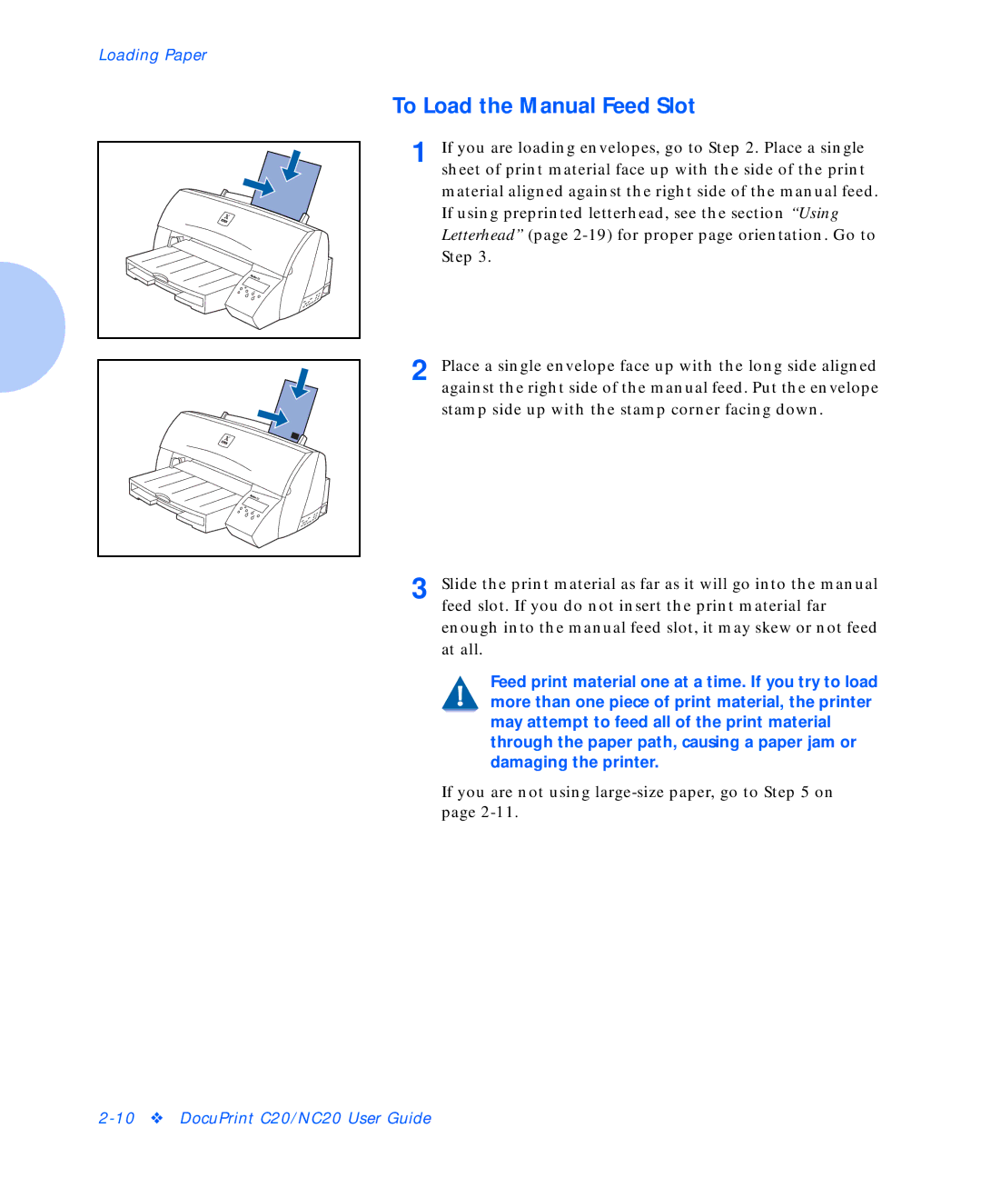 Xerox C20 manual To Load the Manual Feed Slot 