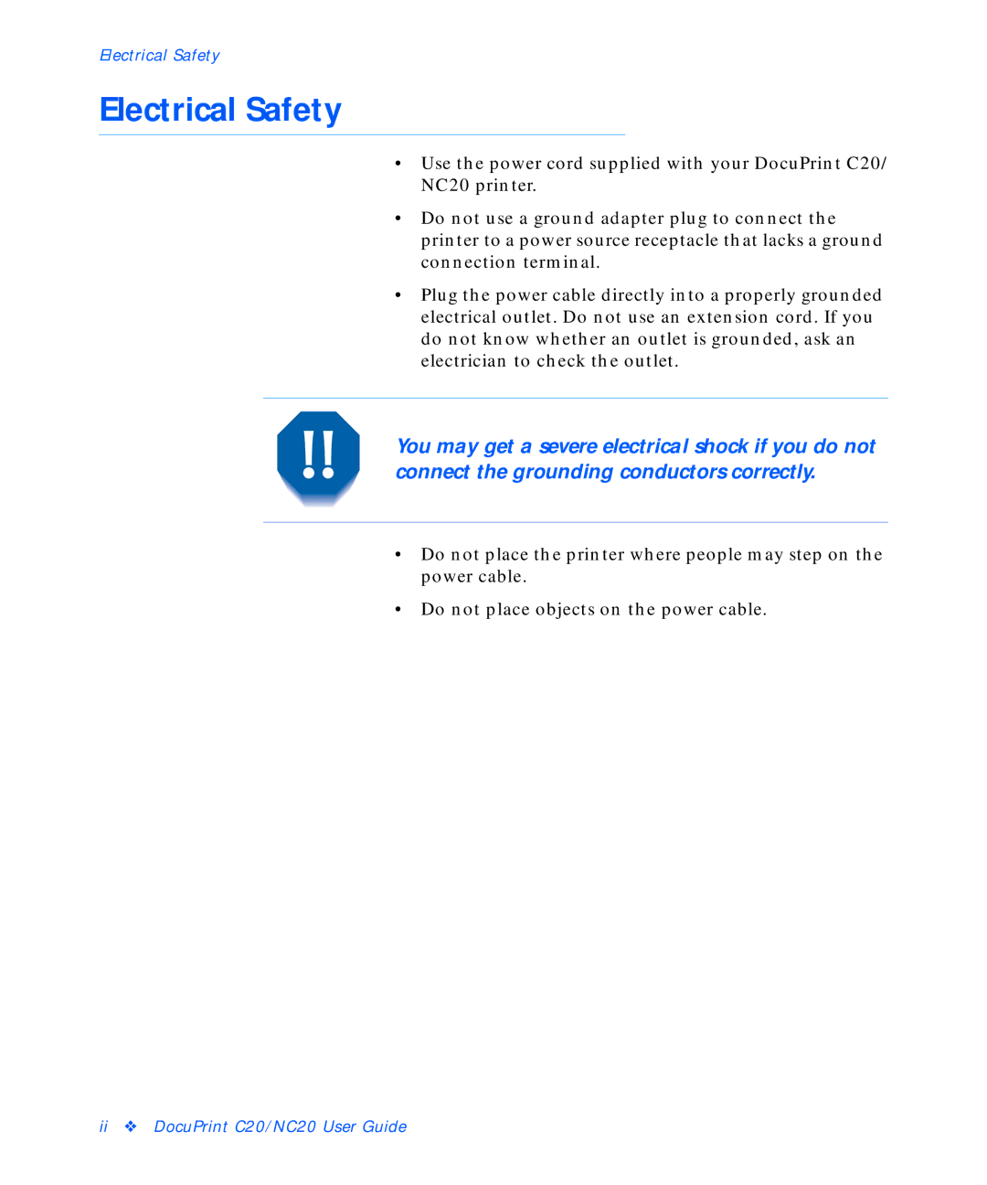 Xerox C20 manual Electrical Safety 