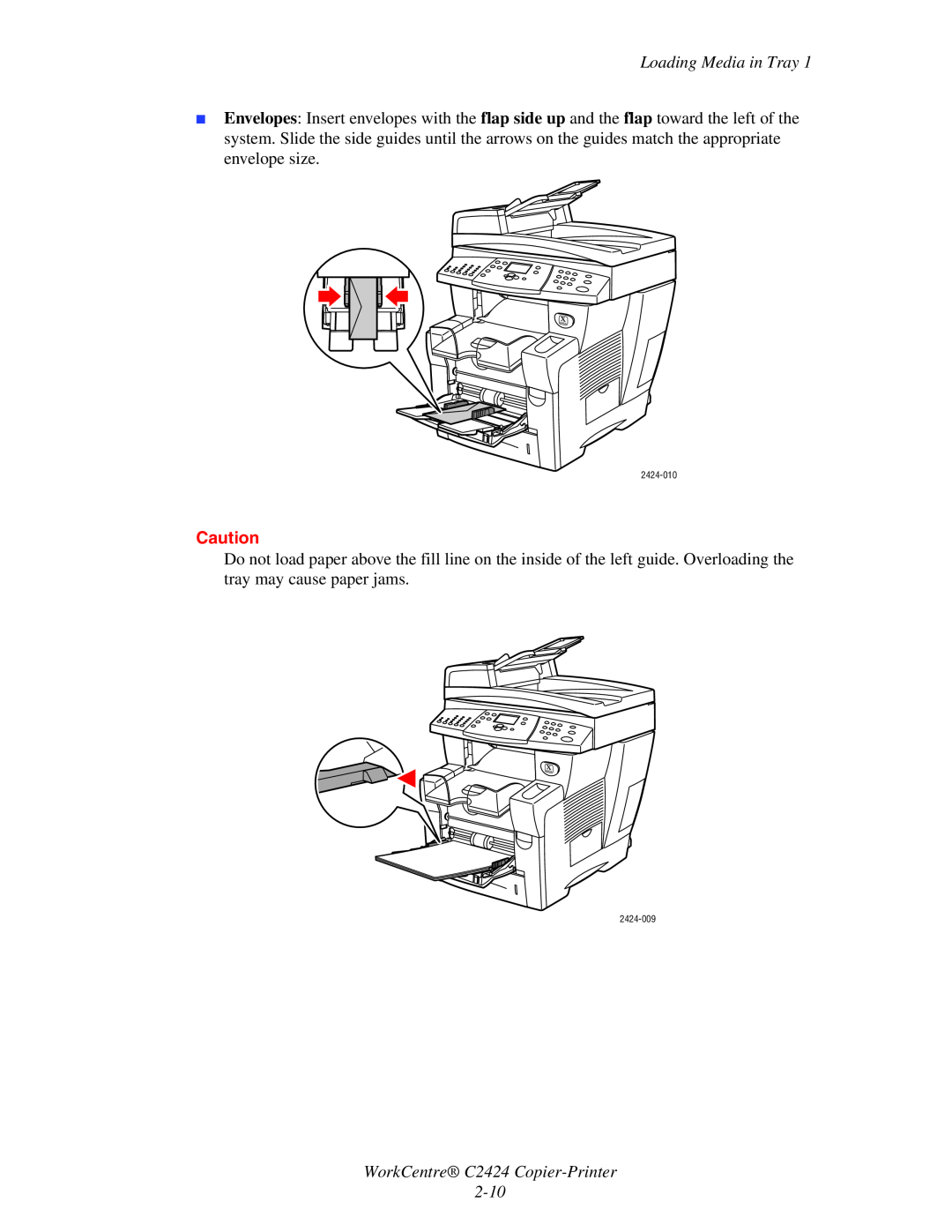Xerox manual WorkCentre C2424 Copier-Printer, Loading Media in Tray 
