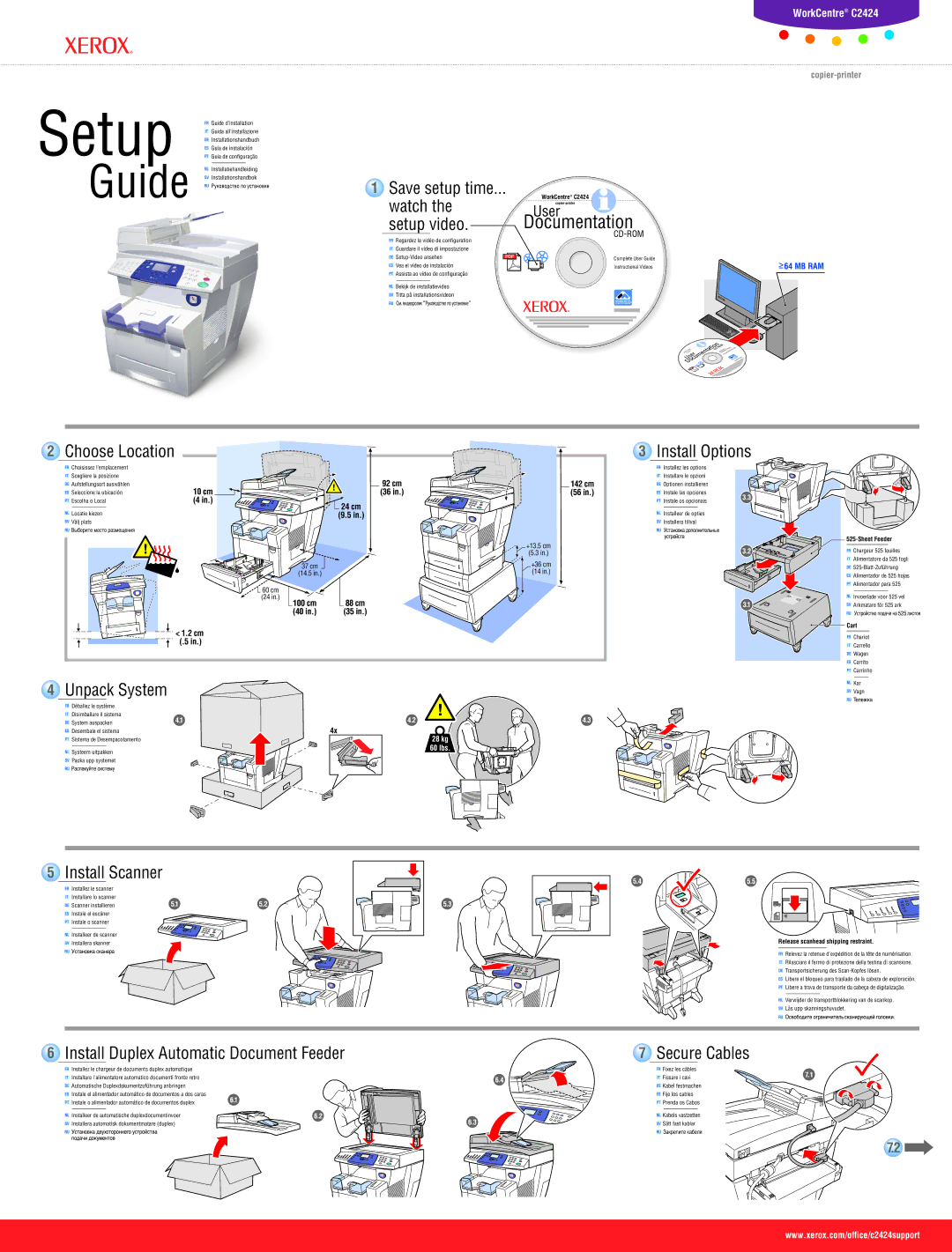 Xerox C2424 setup guide Save setup time, Install Options, Install Scanner, Install Duplex Automatic Document Feeder 