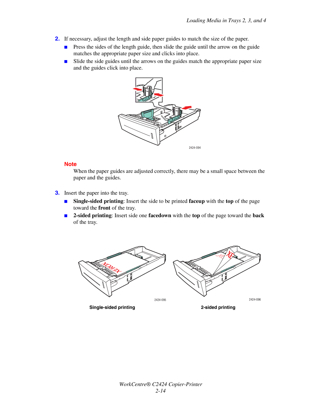 Xerox C2424 manual Single-sided printing Sided printing 