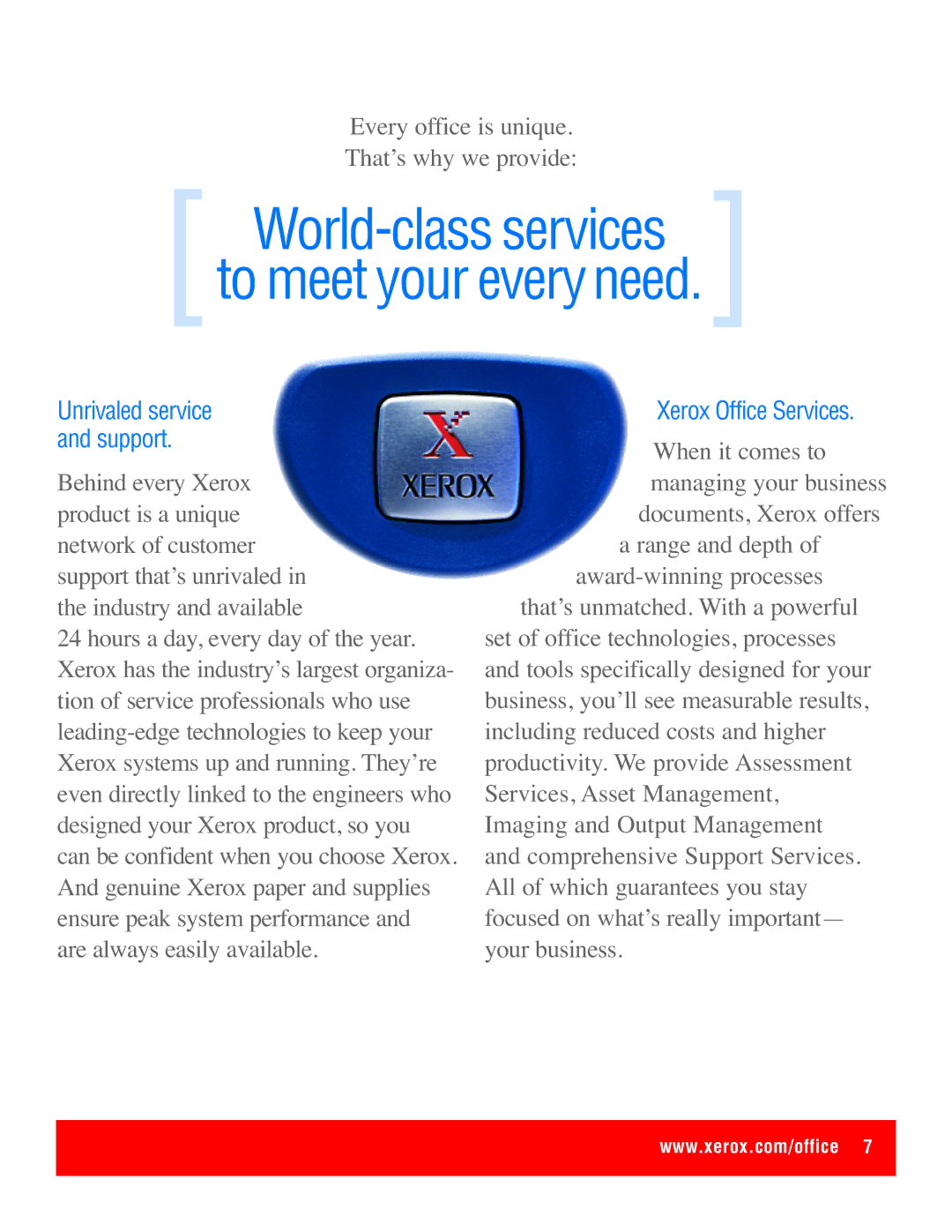 Xerox 275, C3545 manual World-class services to meet your every need, Xerox Office Services 