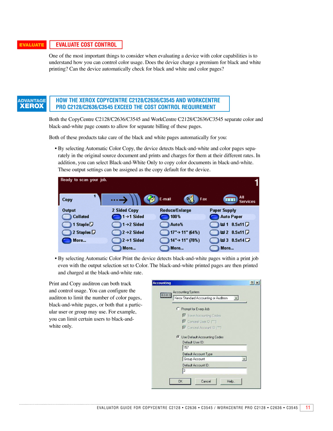 Xerox C2128, C3545, C2636 manual Evaluate Cost Control 