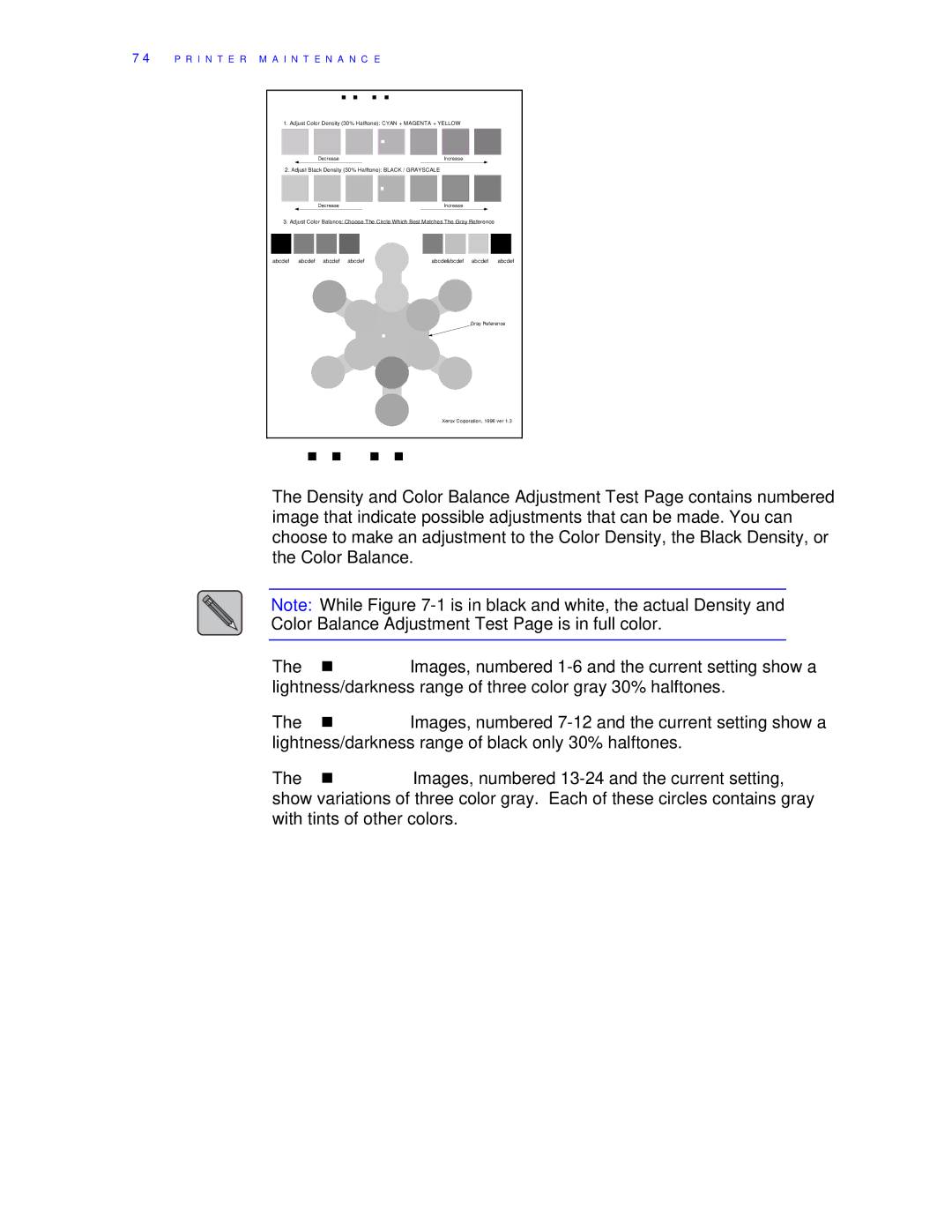 Xerox C55/C55mp manual Color Balance Adjustment Test Page is in full color 