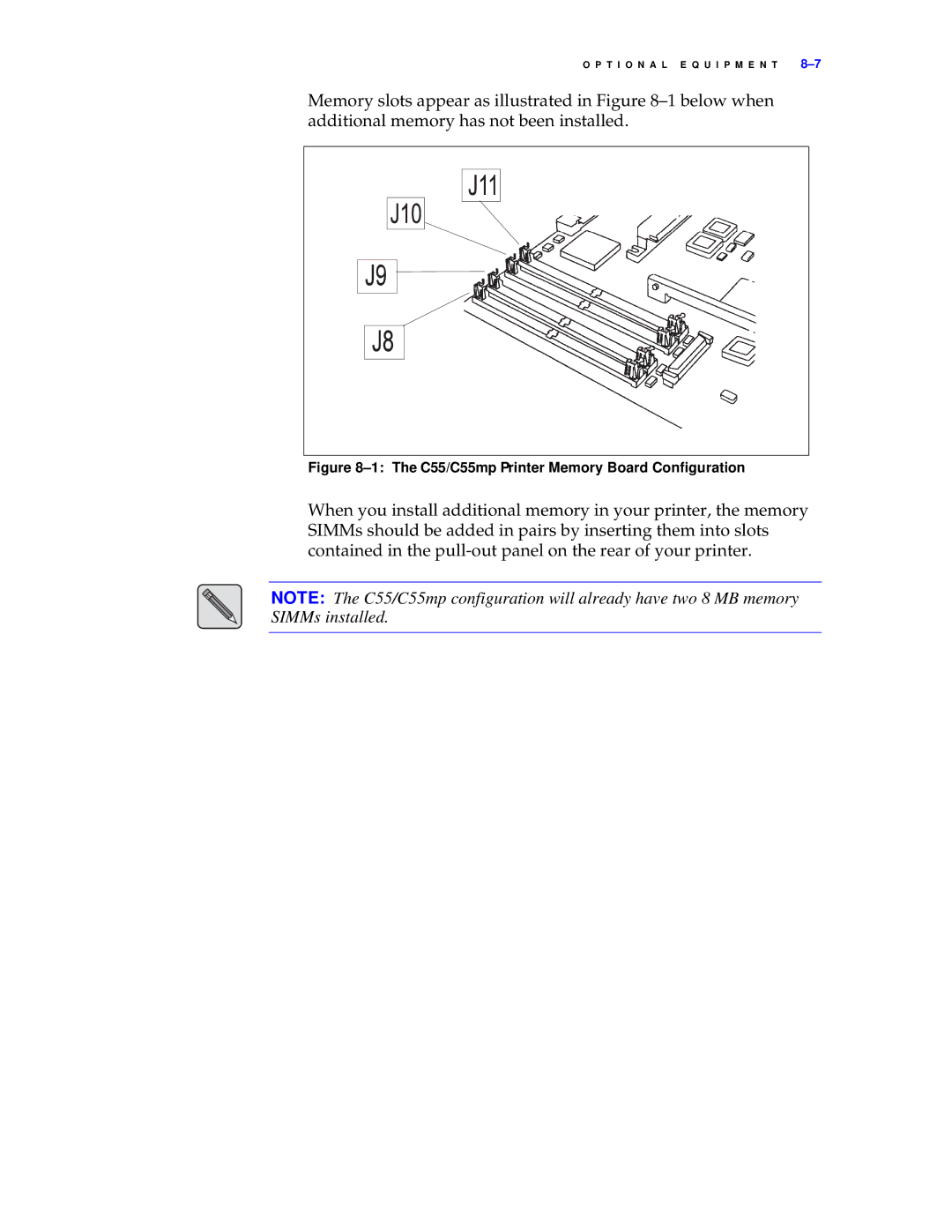 Xerox manual C55/C55mp Printer Memory Board Configuration 