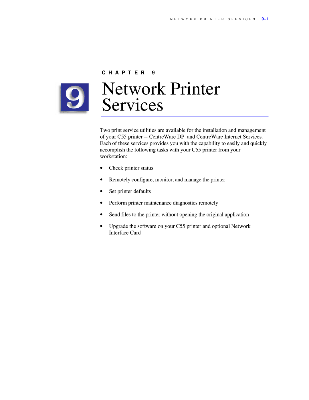 Xerox C55/C55mp manual Network Printer Services 