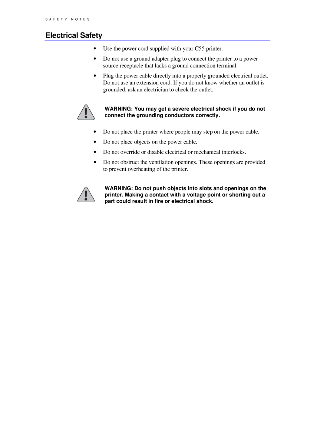 Xerox C55/C55mp manual Electrical Safety 