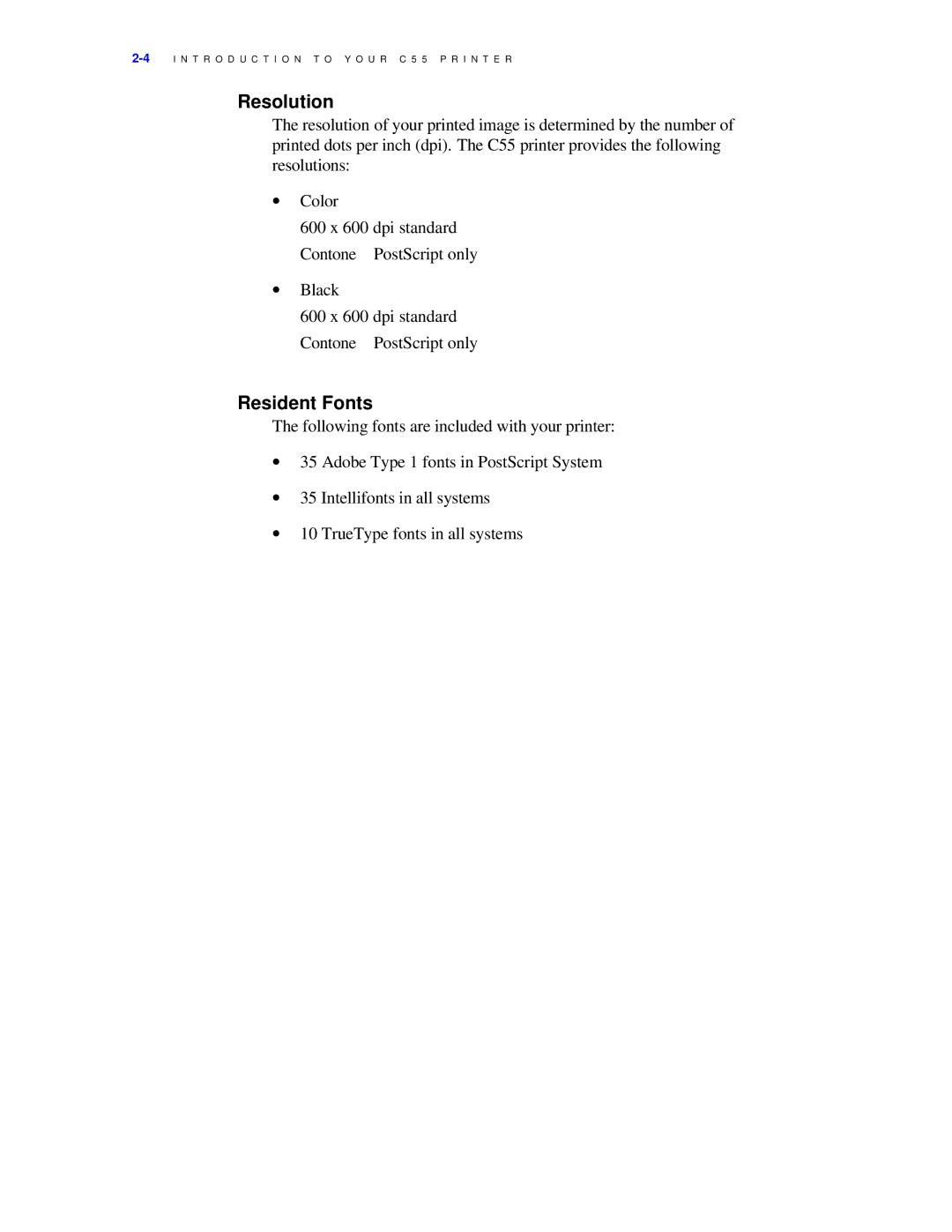 Xerox C55/C55mp manual Resolution, Resident Fonts 