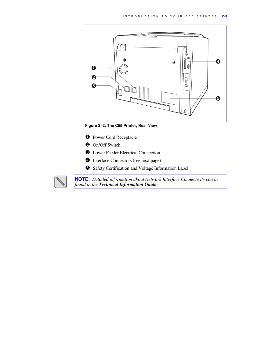 Xerox C55/C55mp manual C55 Printer, Rear View 