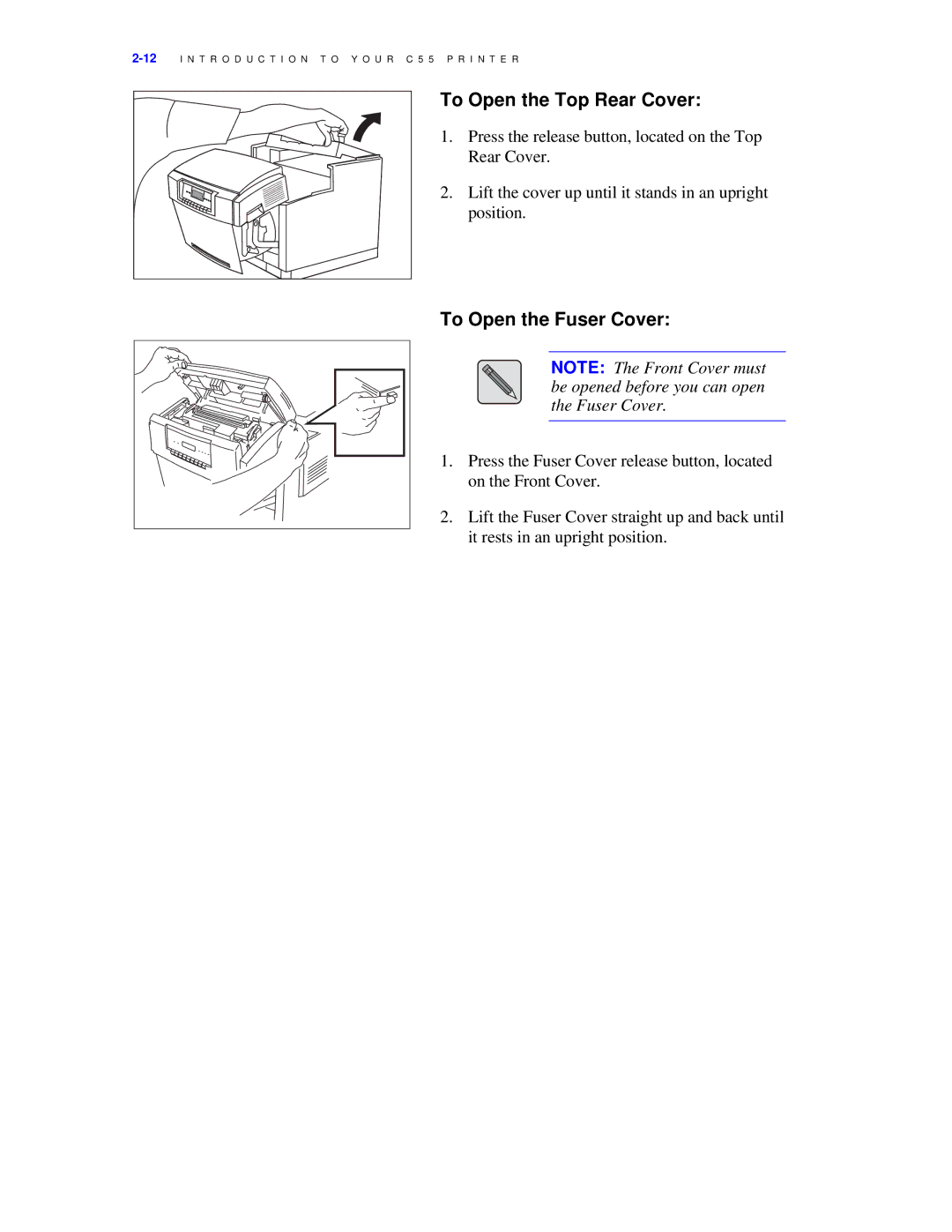 Xerox C55/C55mp manual To Open the Top Rear Cover, To Open the Fuser Cover 