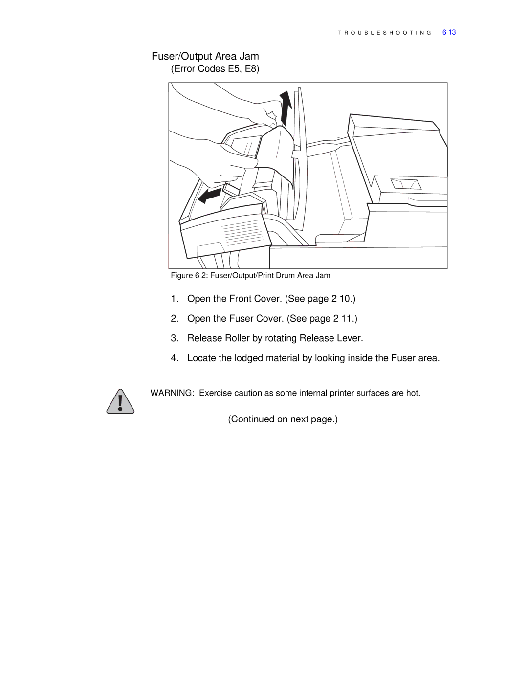 Xerox C55/C55mp manual Fuser/Output Area Jam, Fuser/Output/Print Drum Area Jam 