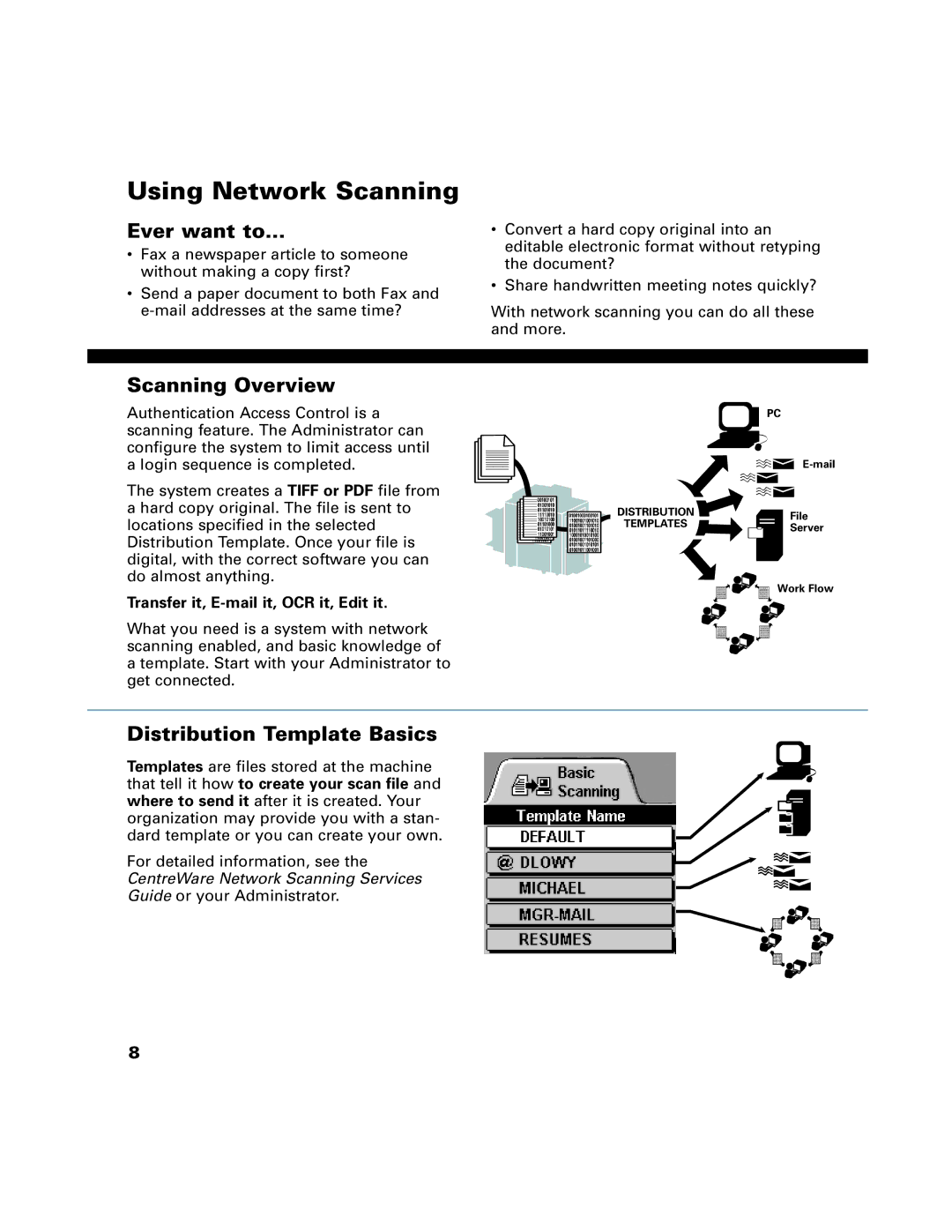 Xerox C75, C90, C65 manual Using Network Scanning, Transfer it, E-mail it, OCR it, Edit it 