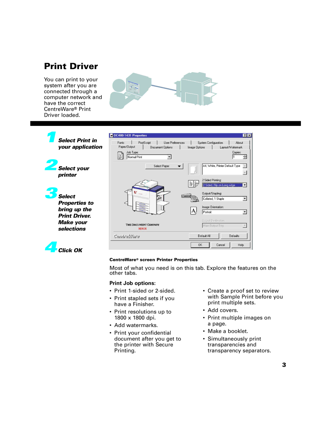 Xerox C65, C90, C75 manual Print Driver, Print Job options 