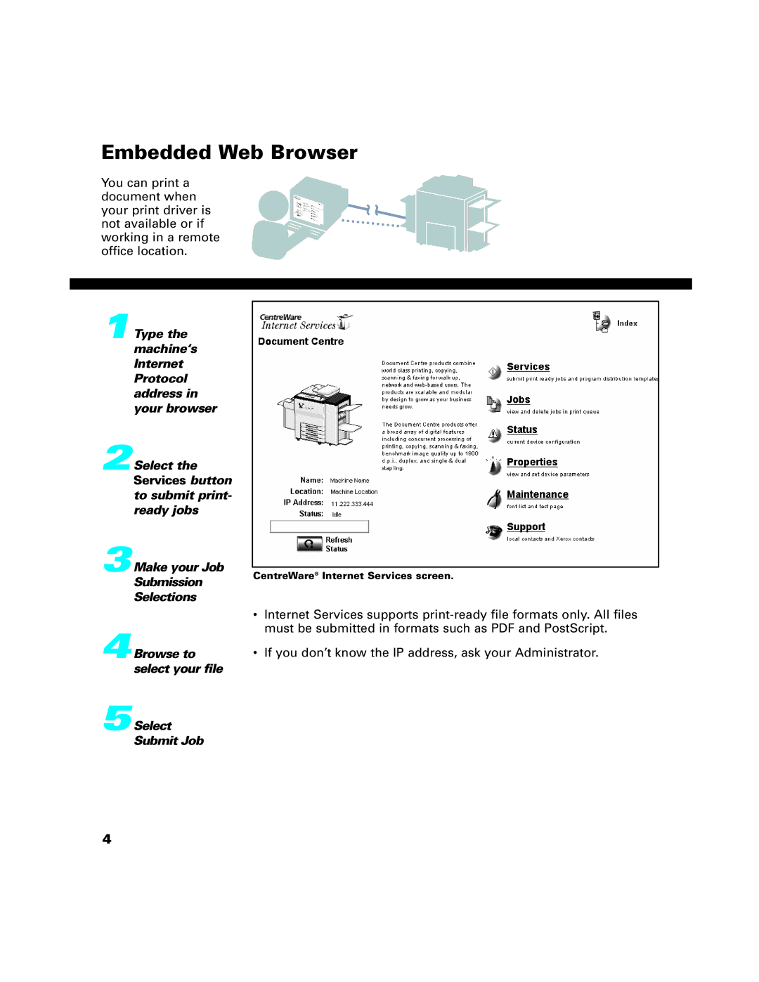 Xerox C90, C75, C65 manual ~ ~, Embedded Web Browser 