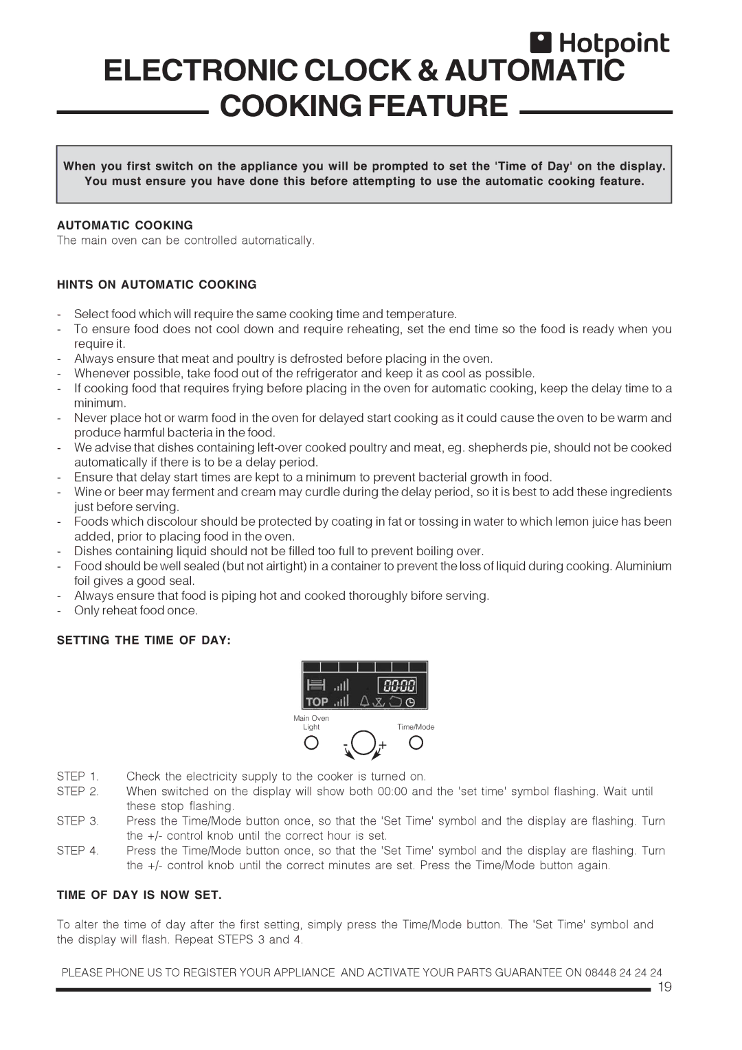 Xerox CH60DPCF, CH60DTXF Electronic Clock & Automatic Cooking Feature, Hints on Automatic Cooking, Setting the Time of DAY 