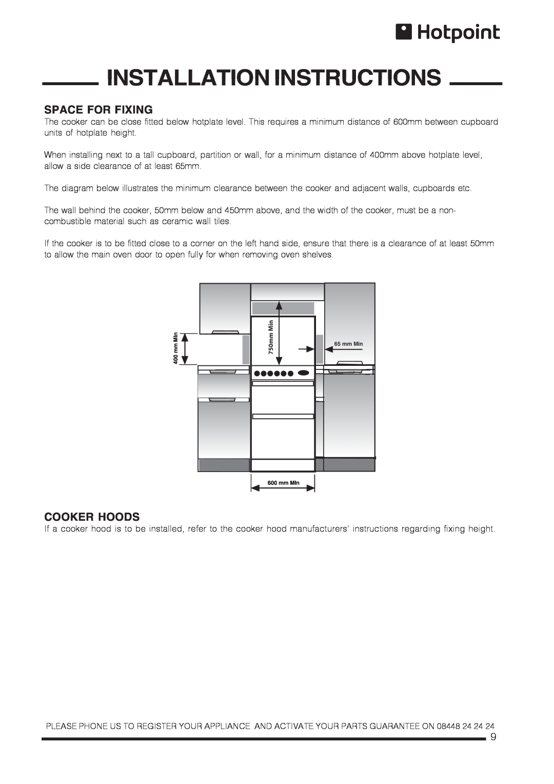 Xerox CH60DTCF, CH60DTXF, CH60DPXF, CH60DPCF Installation Instructions, Space For Fixing, Cooker Hoods 