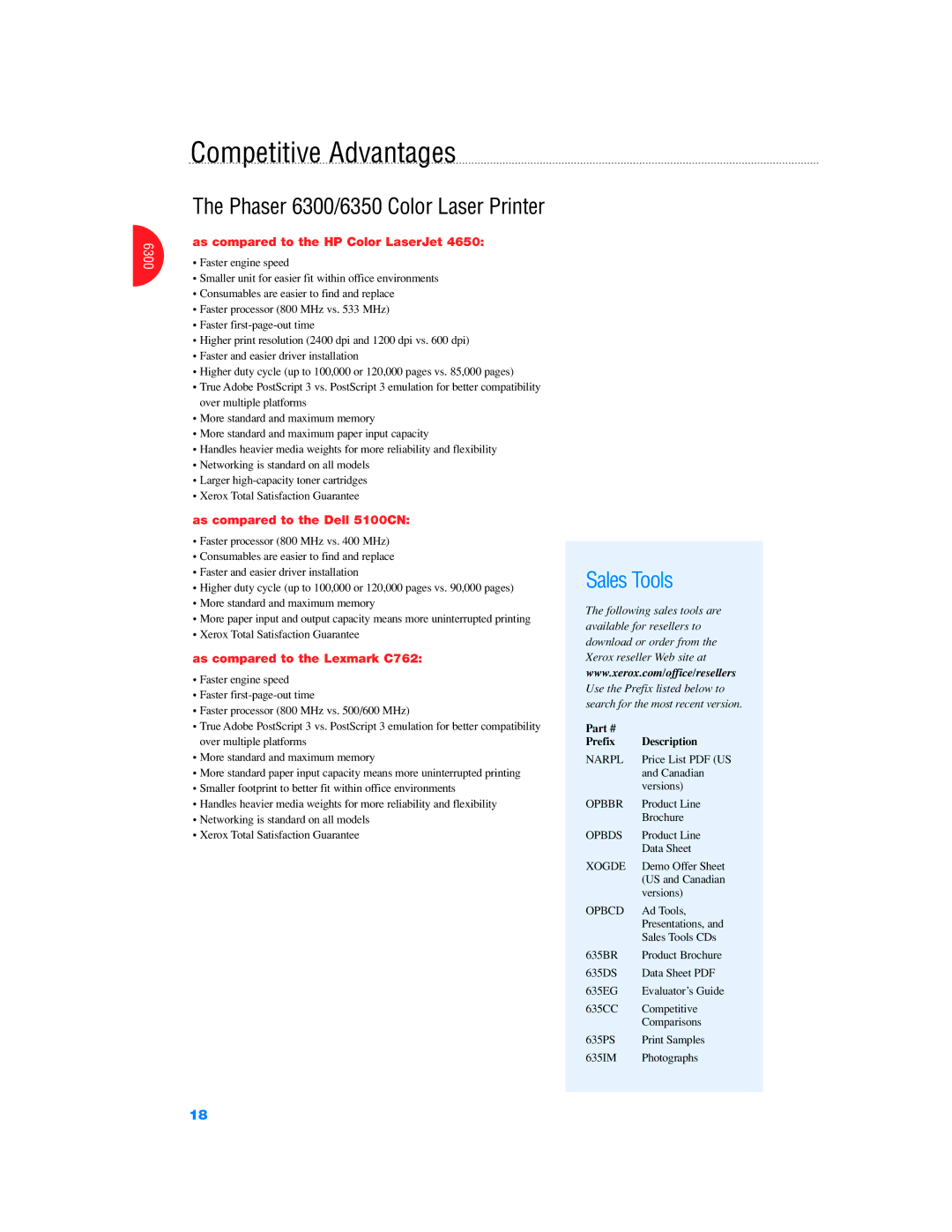 Xerox Color Laser Printer manual As compared to the HP Color LaserJet, As compared to the Dell 5100CN 