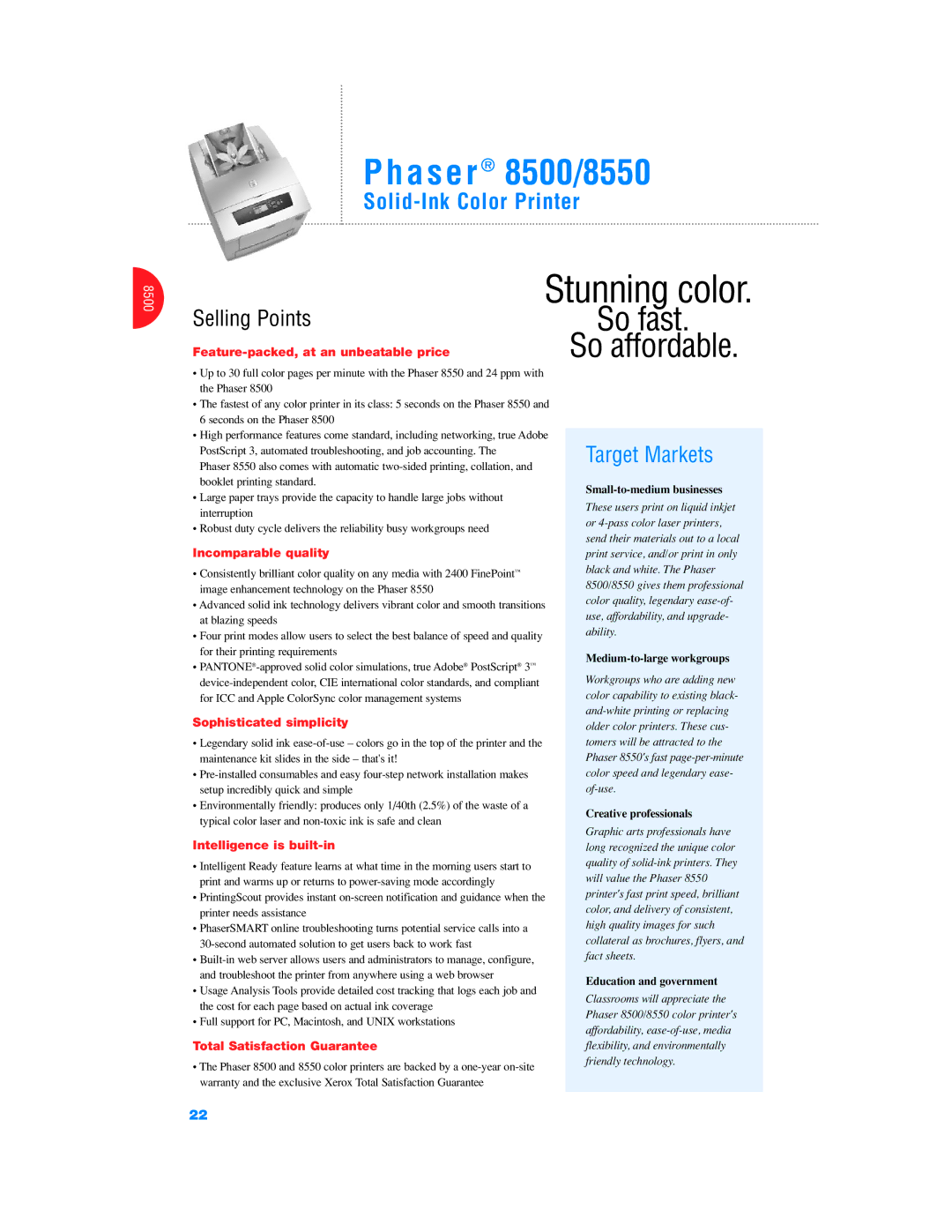 Xerox Color Laser Printer manual Feature-packed, at an unbeatable price, Incomparable quality, Sophisticated simplicity 