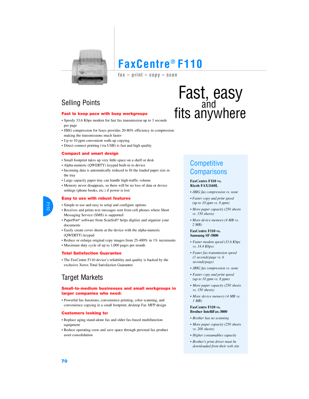 Xerox Color Laser Printer manual Target Markets, Fast to keep pace with busy workgroups, Compact and smart design 