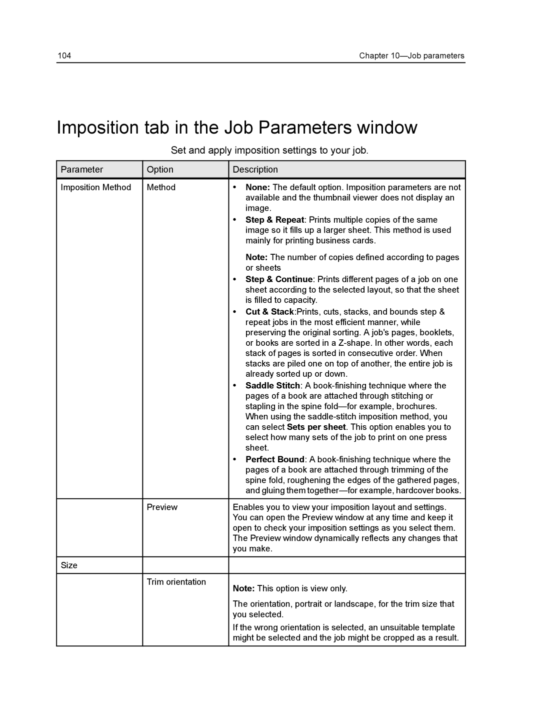 Xerox CX manual Imposition tab in the Job Parameters window, Set and apply imposition settings to your job 