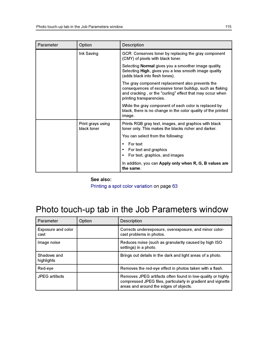 Xerox CX manual Photo touch-up tab in the Job Parameters window, See also 