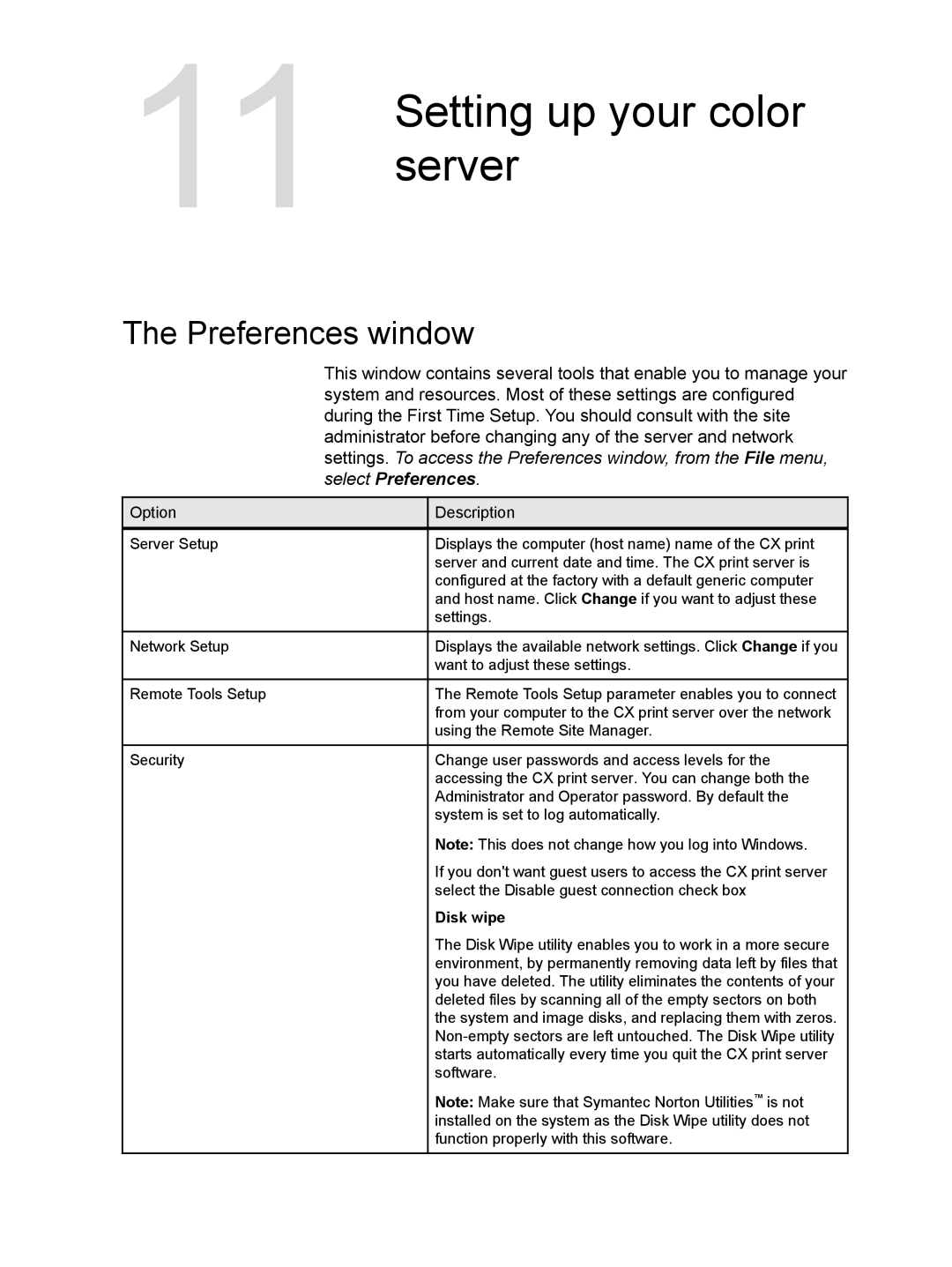 Xerox CX manual Setting up your color Server, Preferences window 