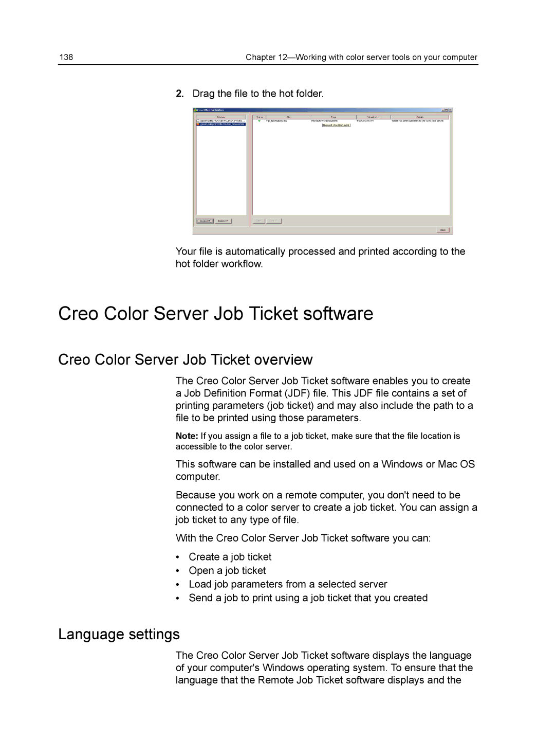 Xerox CX manual Creo Color Server Job Ticket software, Creo Color Server Job Ticket overview, Language settings 