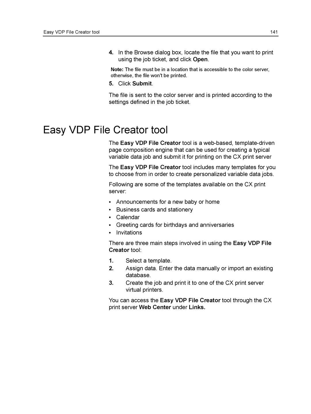 Xerox CX manual Easy VDP File Creator tool 