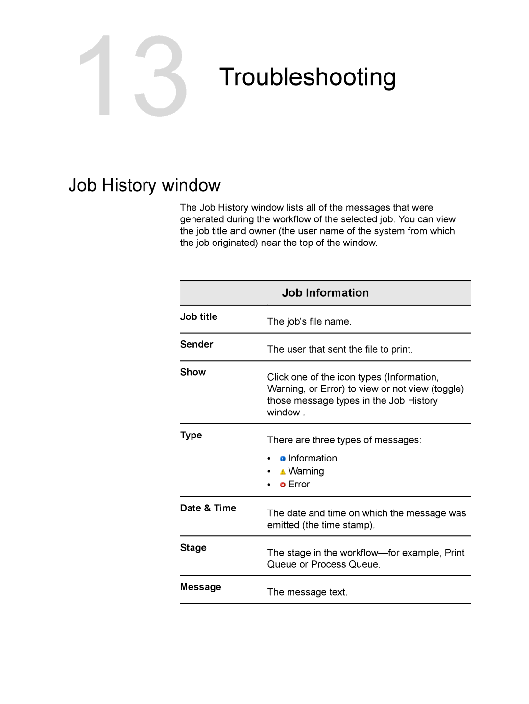 Xerox CX manual Troubleshooting, Job History window 