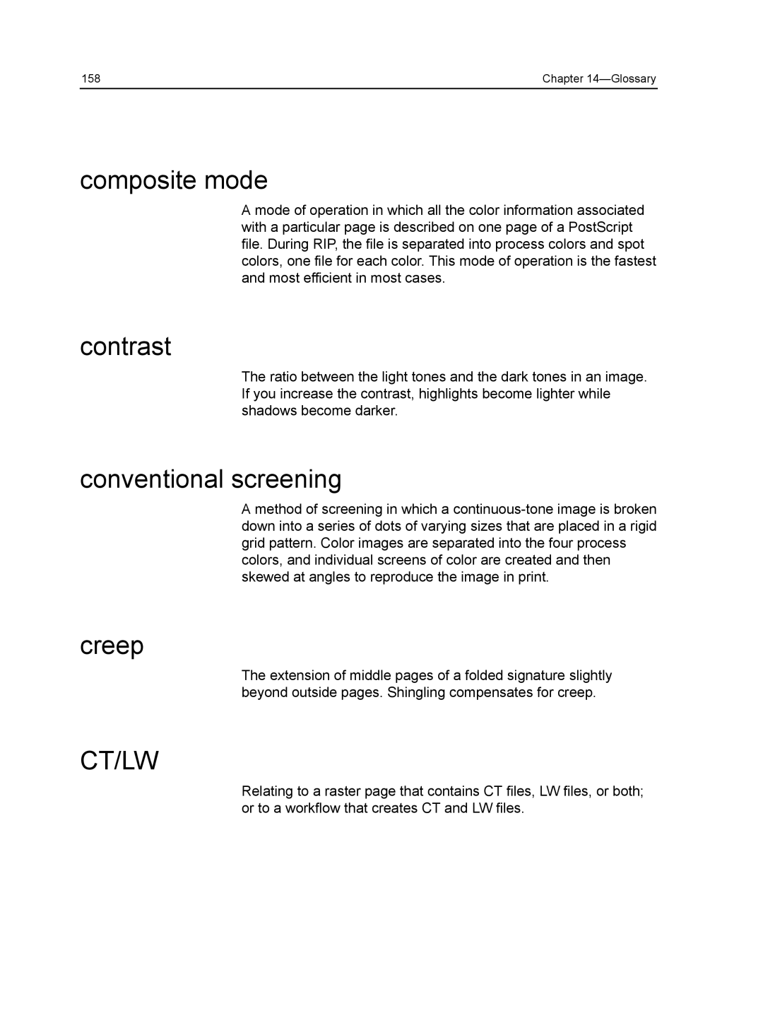 Xerox CX manual Composite mode, Contrast, Conventional screening, Creep 