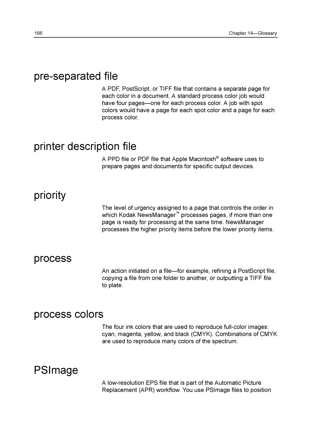 Xerox CX manual Pre-separated file Printer description file Priority, Process colors, PSImage 