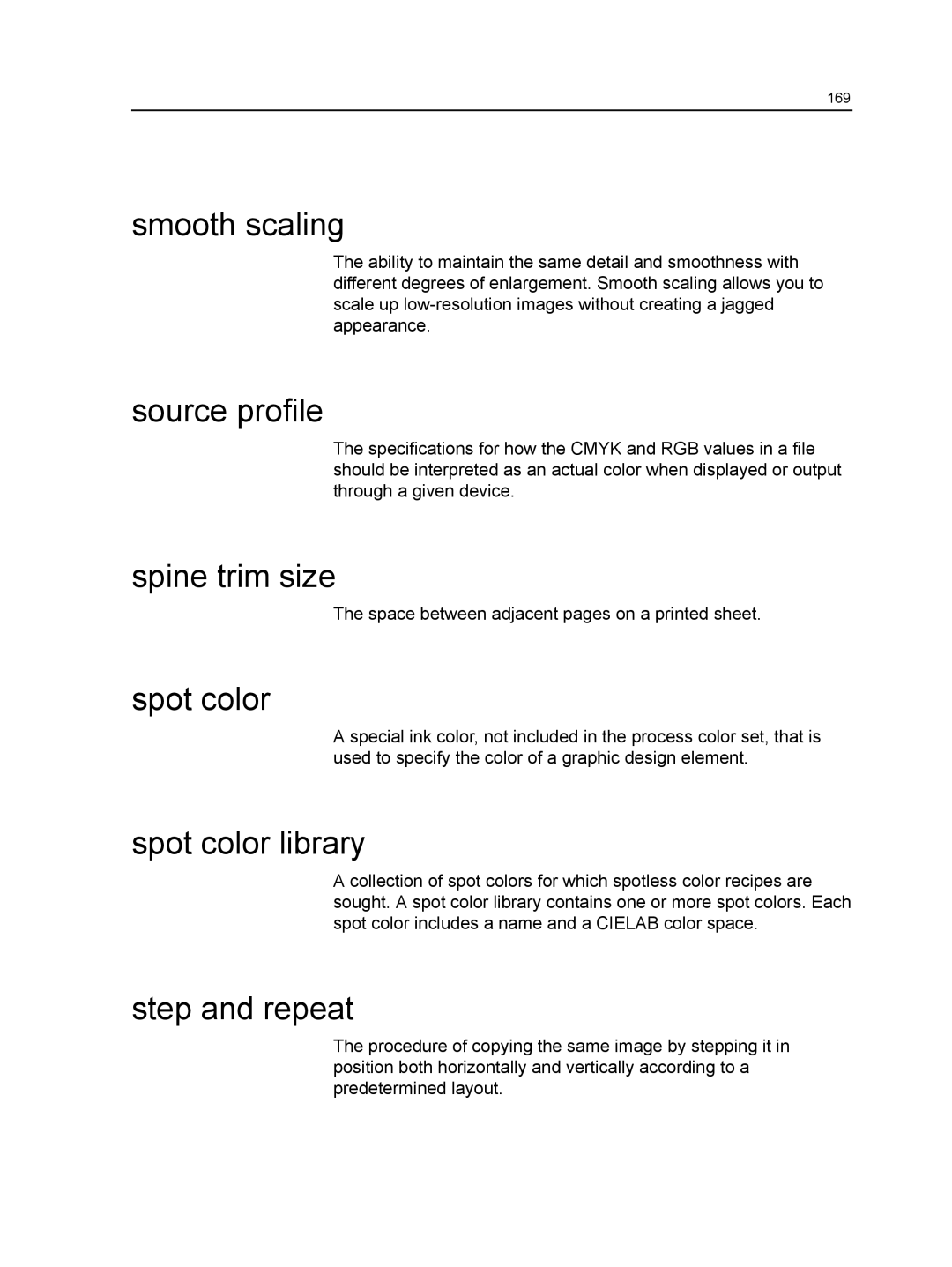 Xerox CX manual Smooth scaling, Source profile, Spine trim size, Spot color library, Step and repeat 