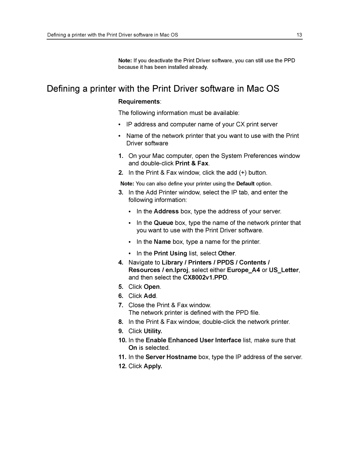 Xerox CX manual Defining a printer with the Print Driver software in Mac OS, Click Utility 