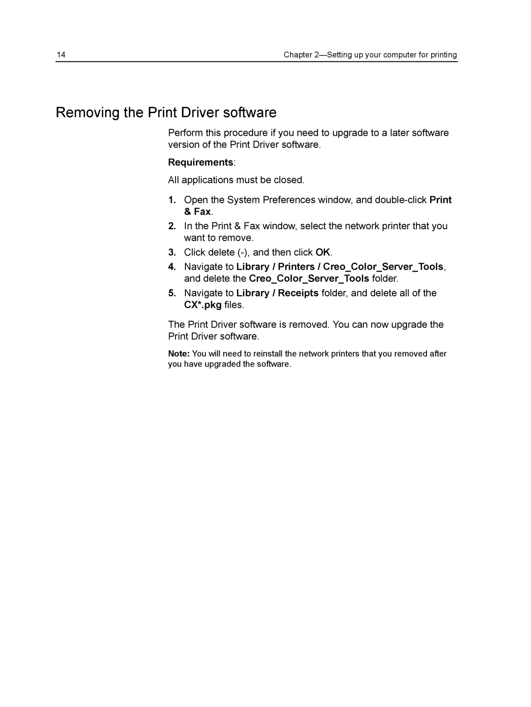 Xerox CX manual Removing the Print Driver software 