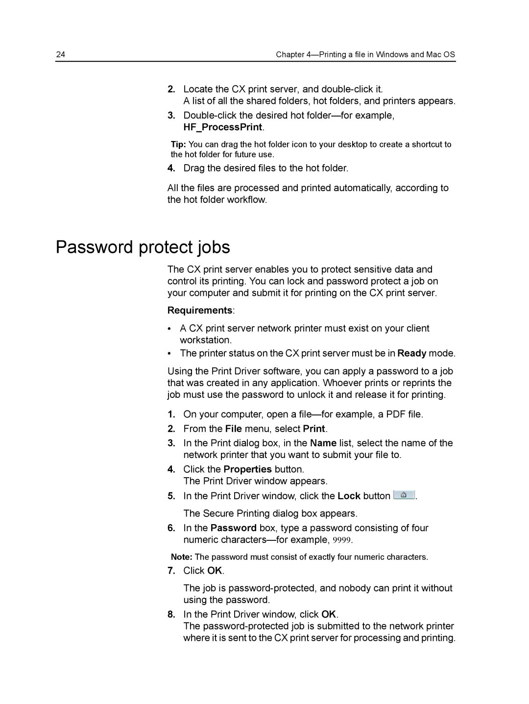 Xerox CX manual Password protect jobs 