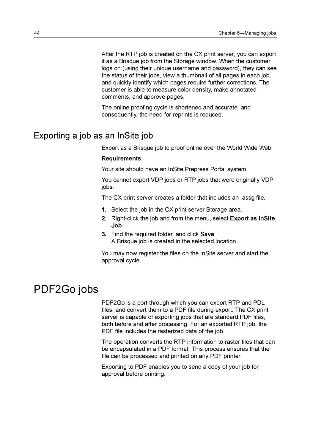 Xerox CX manual Exporting a job as an InSite job, Job 