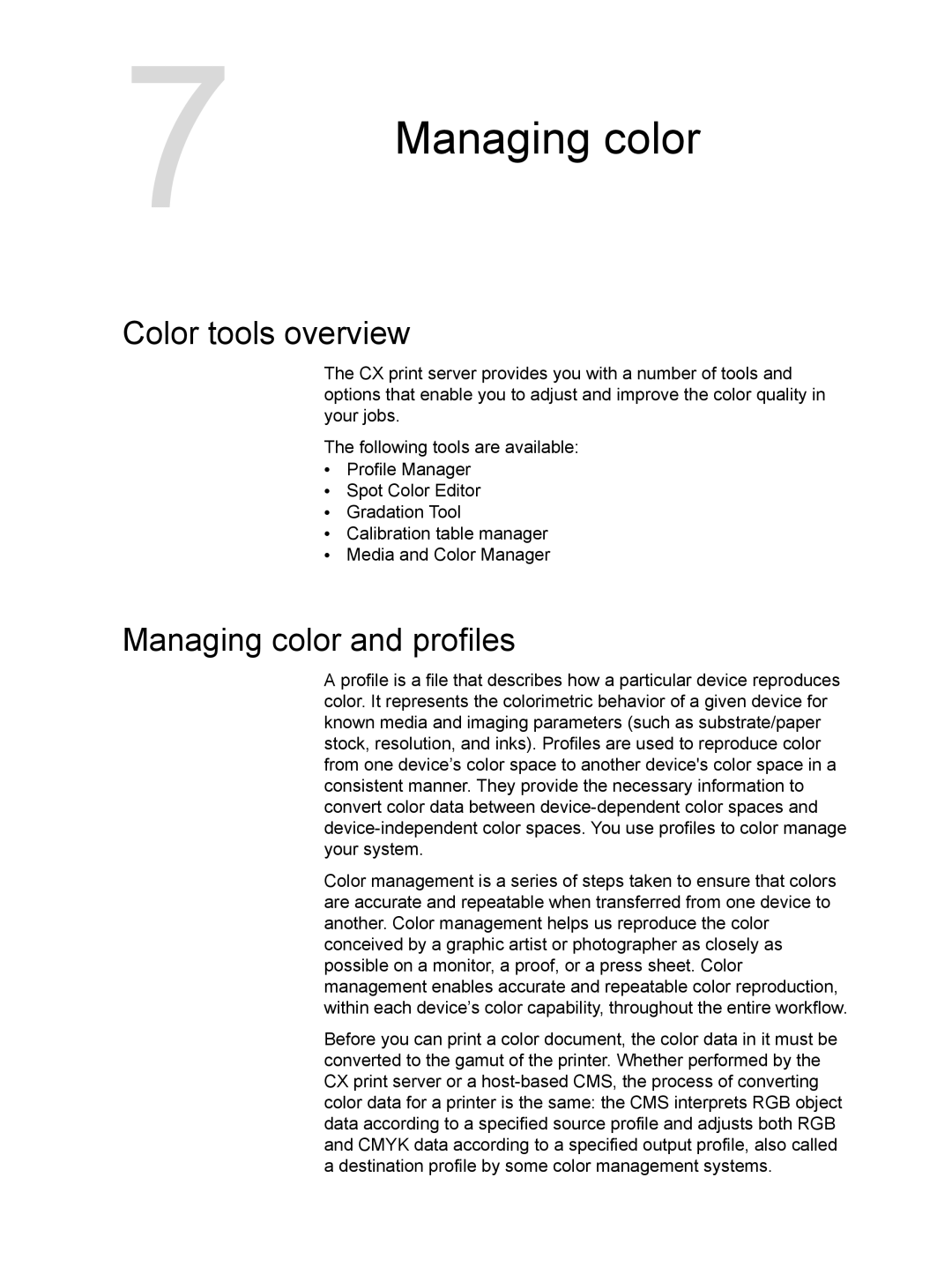 Xerox CX manual Color tools overview, Managing color and profiles 