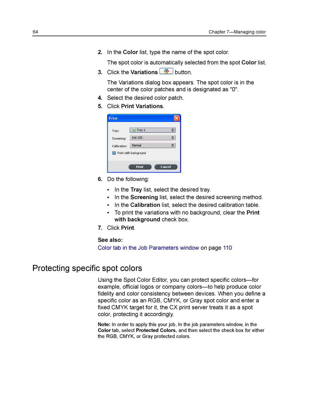 Xerox CX manual Protecting specific spot colors, Click Print Variations 