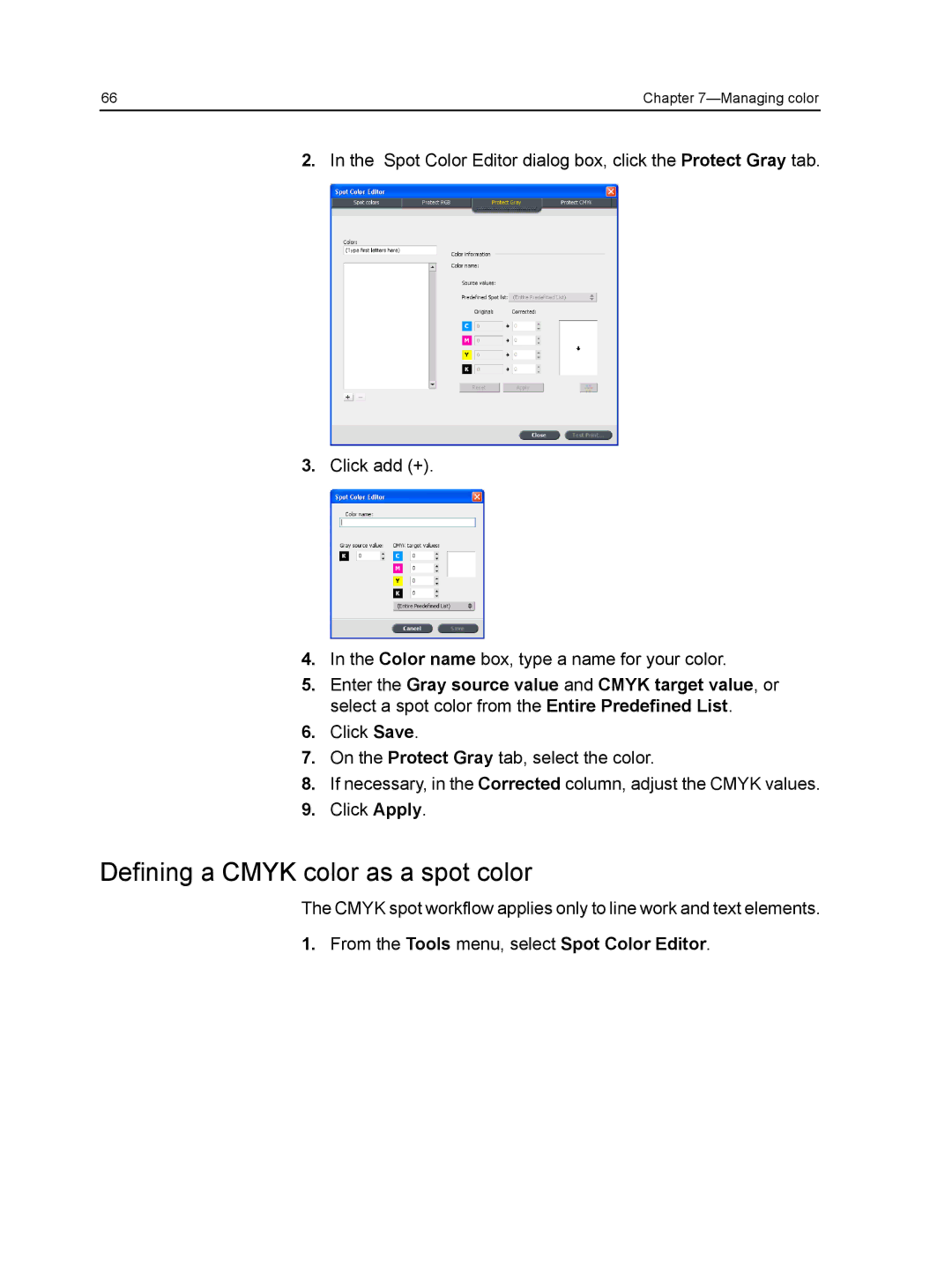 Xerox CX manual Defining a Cmyk color as a spot color 