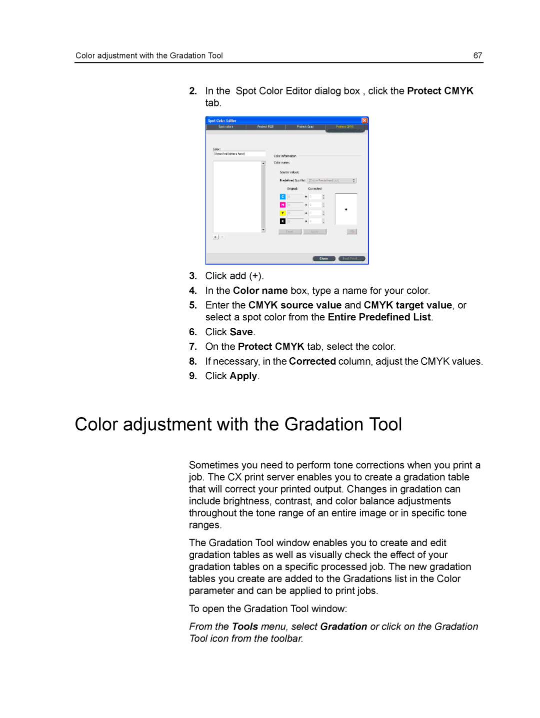 Xerox CX manual Color adjustment with the Gradation Tool 